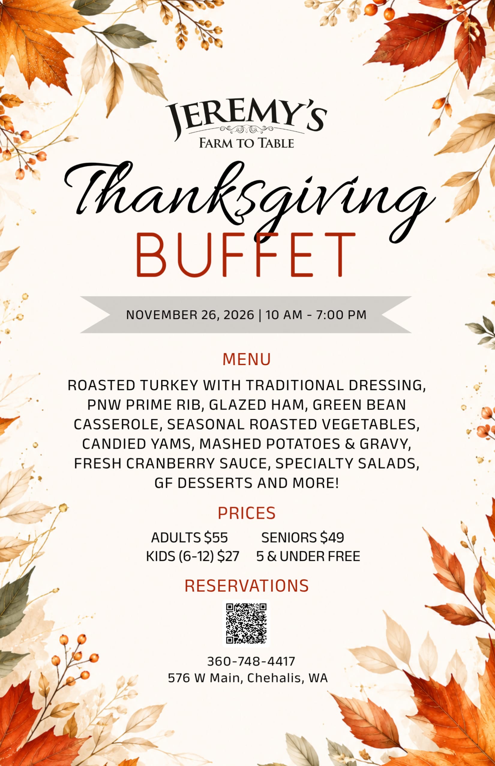 Thanksgiving Buffet @ Jeremy’s Farm to Table